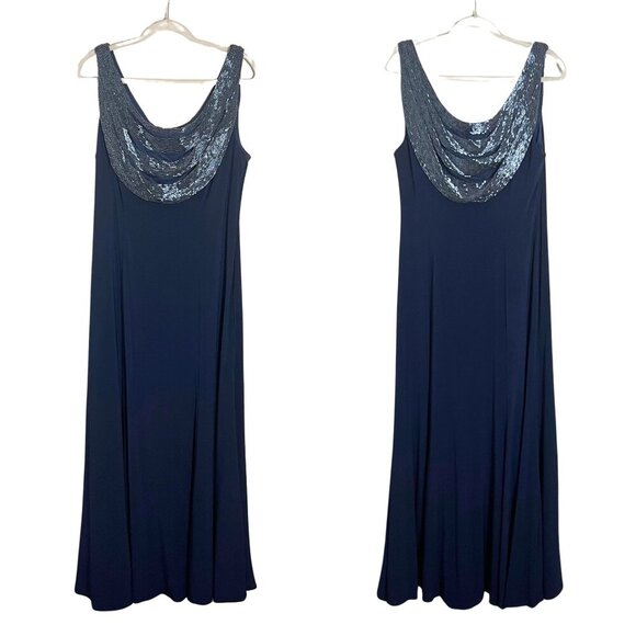 Jadore Evening Navy Beaded Neckline Gown Size 16 Wedding Gala Prom Pageant Opera - Picture 1 of 13
